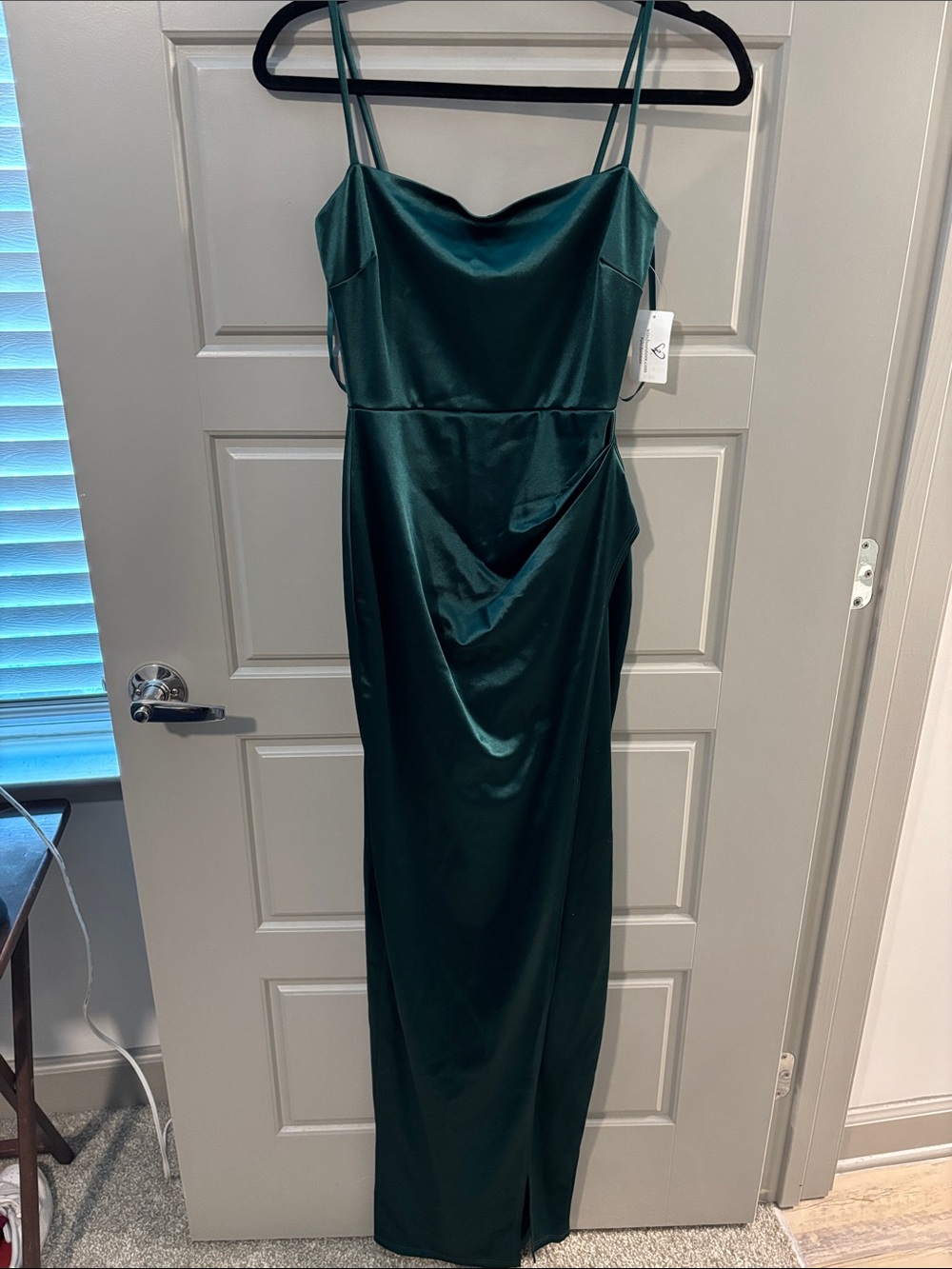 Windsor Emerald Satin Slip Dress with Cowl Neck